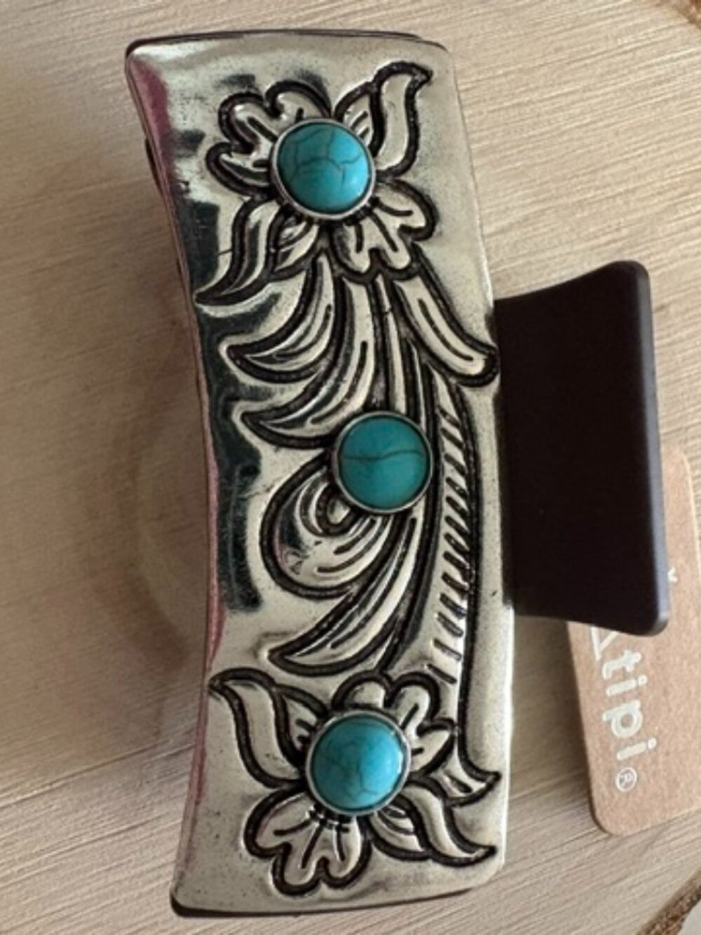 Western Turquoise Stone Hair Claw Clip/Silver Tone NWT